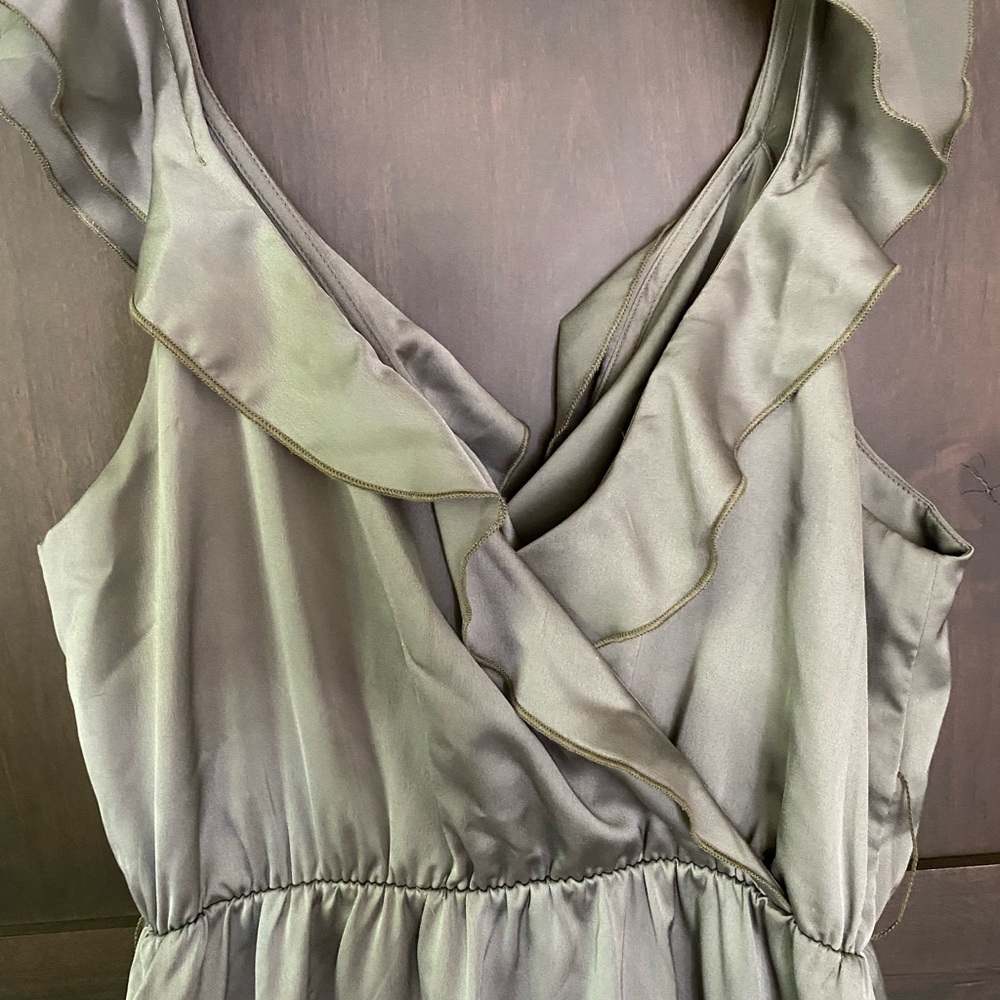 Green Satin Shin Length Dress